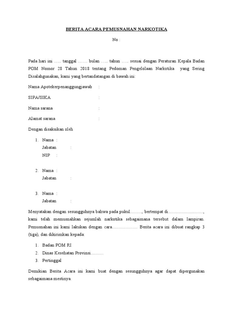 Berita Acara Pemusnahan Narkotika | PDF