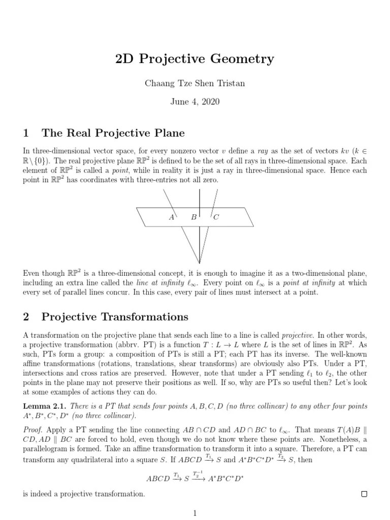 2D Projective Geometry: 1 The Real Projective Plane | PDF | Line ...