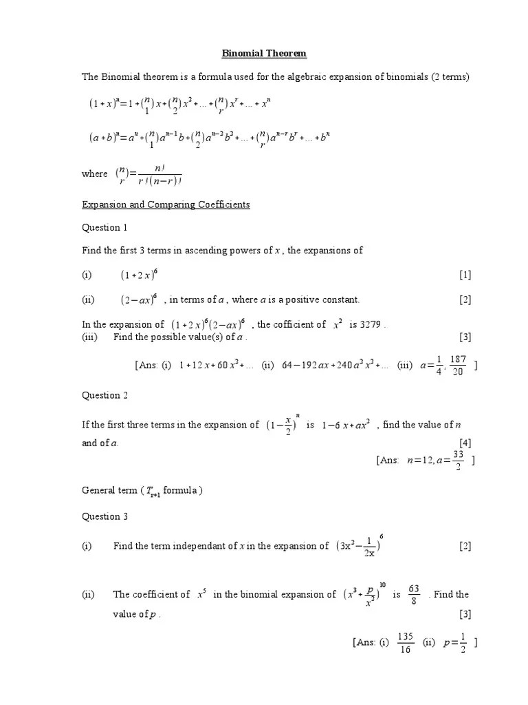 Binomial Theorem | Download Free PDF | Mathematical Analysis | Discrete ...