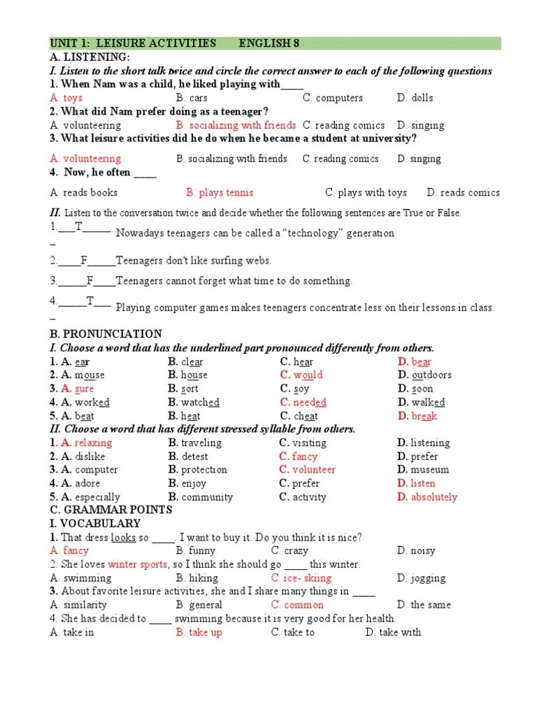 Unit1 - Grade 8 | PDF | Hobbies | Cognition