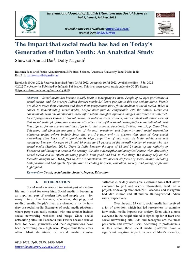 The Impact That Social Media Has Had On Today's Generation Of Indian Youth: An Analytical Study ...