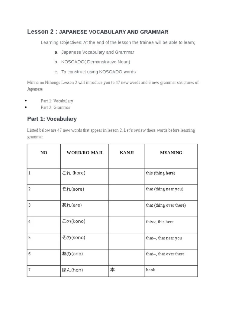 Lesson 2 Minna No Nihongo With Exercises | PDF