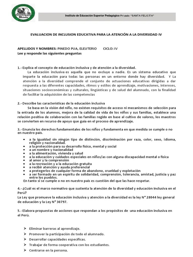 Evaluacion De Educacion Inclusiva | PDF | Evaluación | Aprendizaje