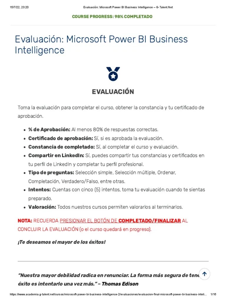 Evaluación - Microsoft Power BI Business Intelligence | PDF ...