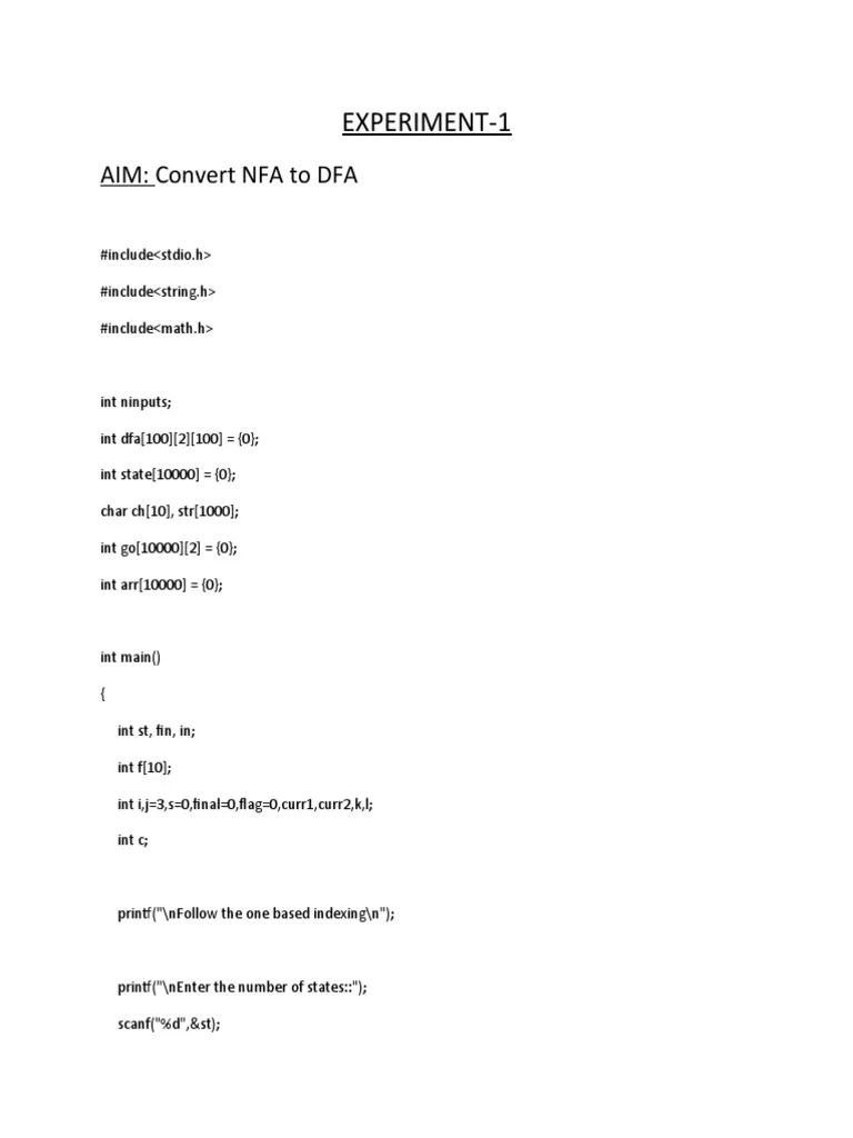 Converting An NFA To A DFA: An Algorithm Implementation In C++ | PDF | Information Technology ...