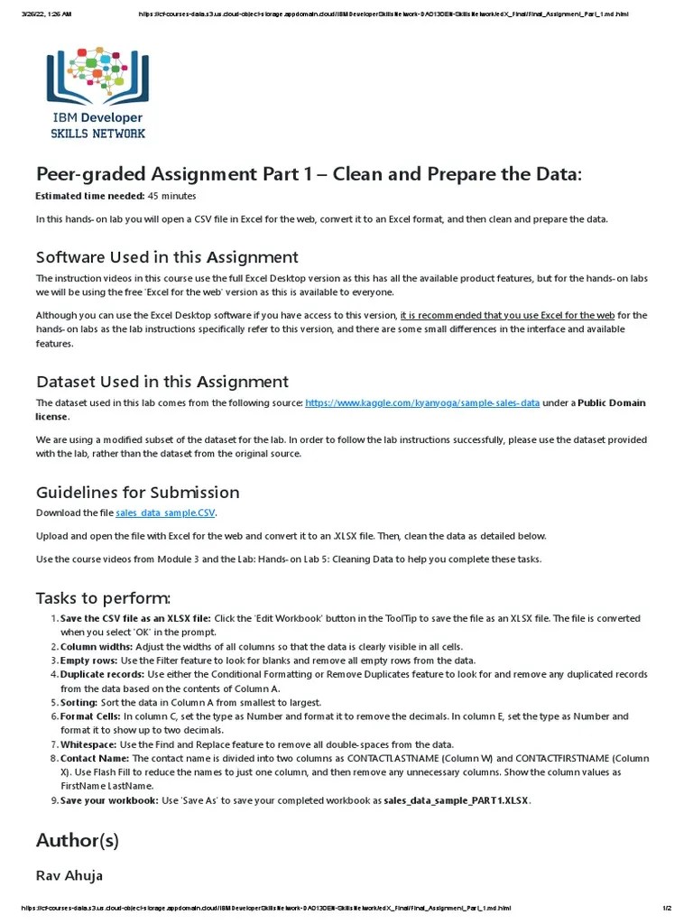 Peer-Graded Assignment Part 1 - Clean And Prepare The Data | PDF | Microsoft Excel | Software ...