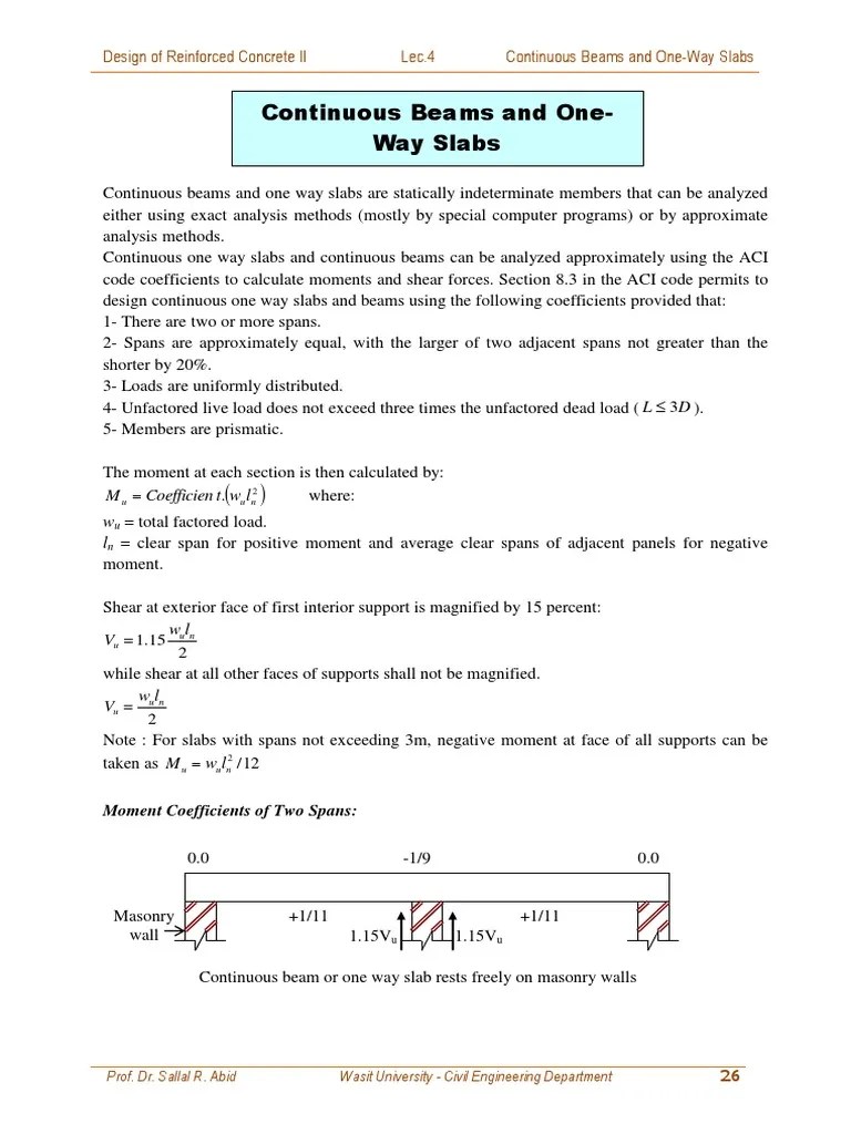 Continuous Beams And One-Way Slabs | PDF | Beam (Structure) | Building Materials