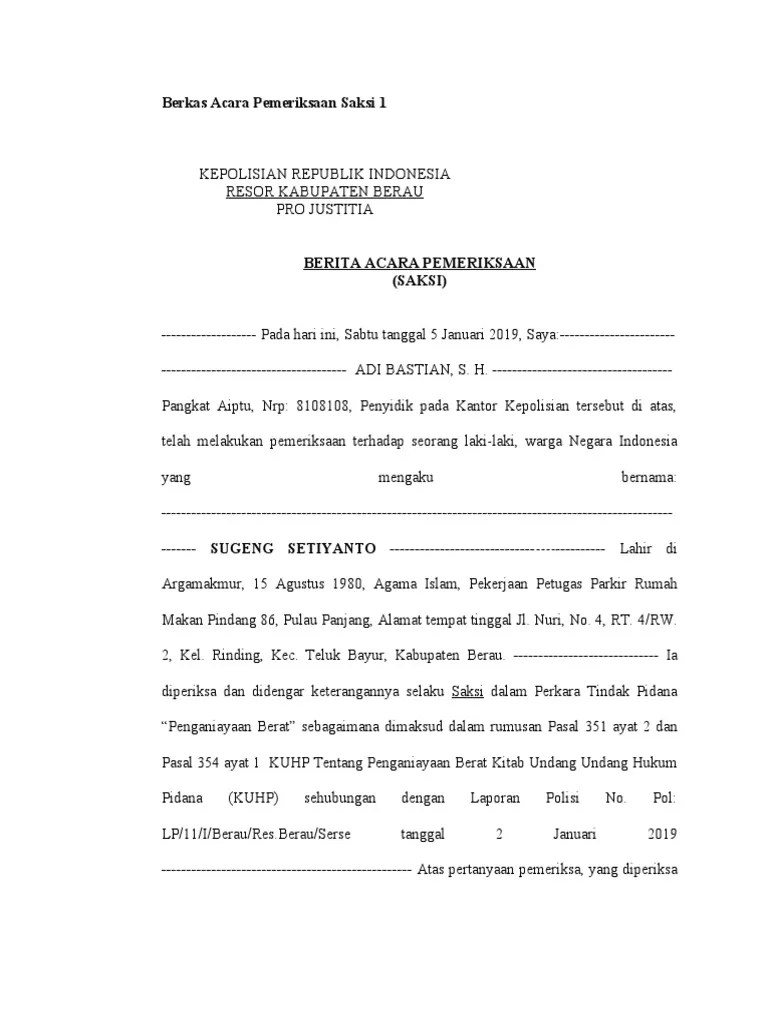 Berkas Acara Pemeriksaan Saksi 1 | PDF