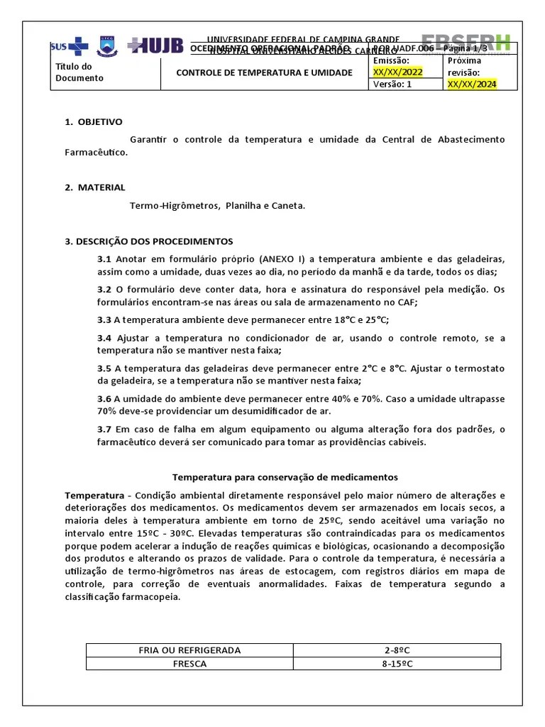 Pop - Uadf.006 Controle De Temperatura E Umidade | PDF | Farmacêutico ...