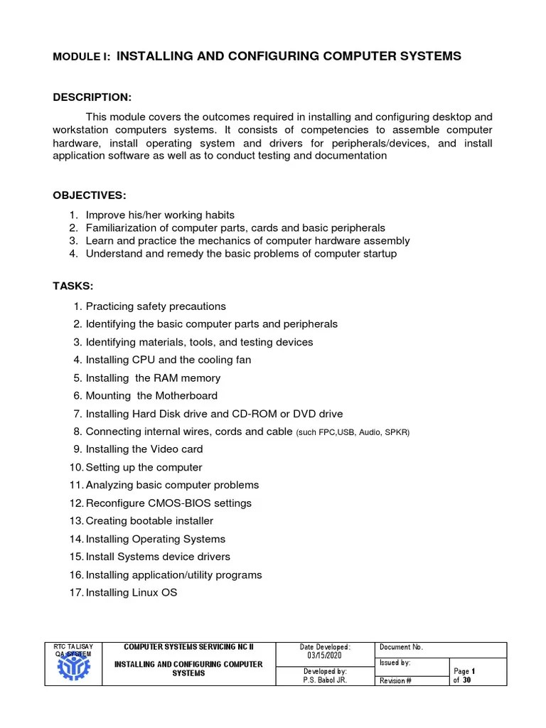 Computer Systems Servicing NC Ii Installing And Configuring Computer ...