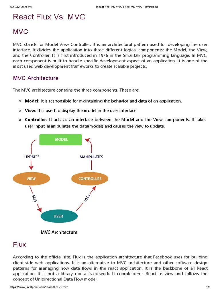 React Flux Vs. MVC - Flux Vs. MVC | PDF | Model–View–Controller ...