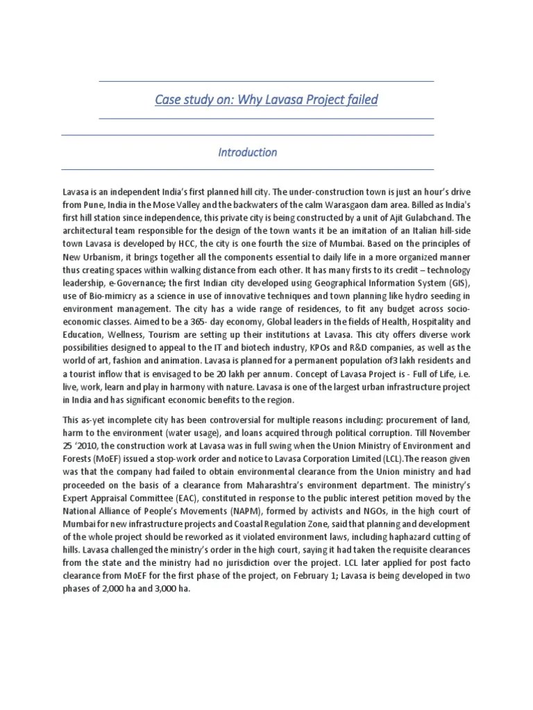 Case Study On - Why Lavasa Project Failed | PDF