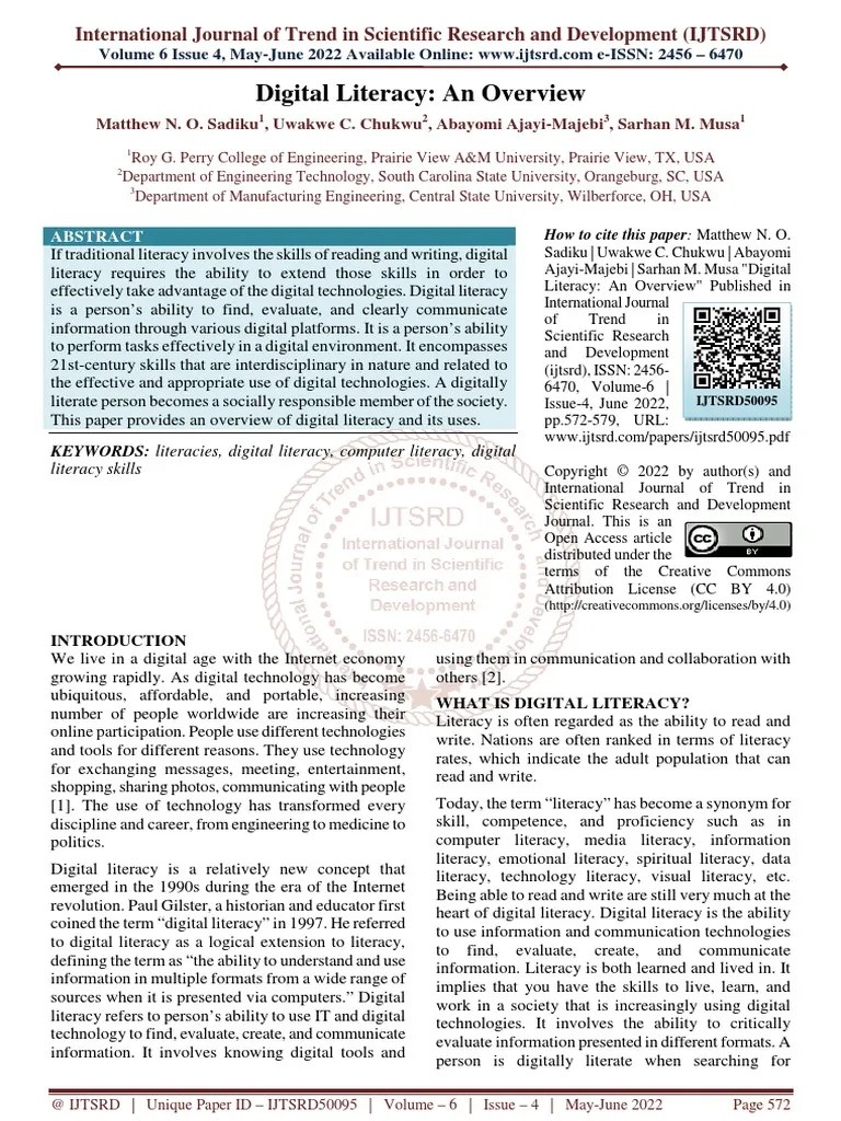 Digital Literacy An Overview | PDF | Libraries | Literacy