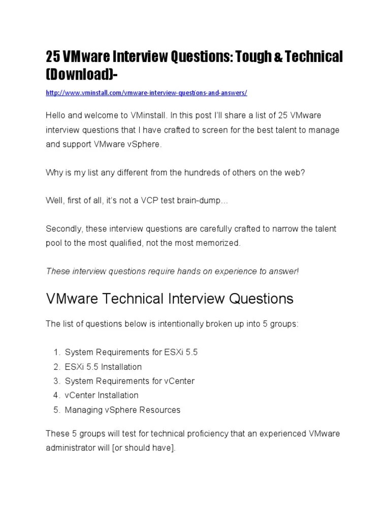 25 VMware Interview Questions | PDF | Computer Architecture | Information Age
