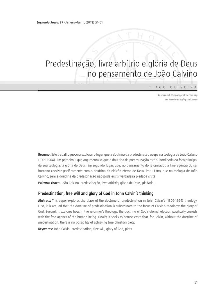 Predestinação Calvino Glória Deus | PDF | Salvação | Fé