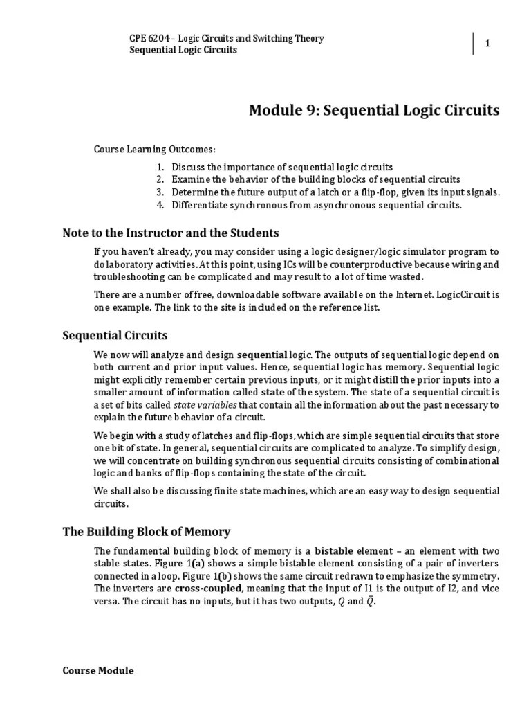 Week 11 - Module 9 Sequential Logic Circuits | PDF | Logic Gate ...