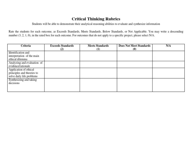 Rubric Critical Thinking PDF | PDF