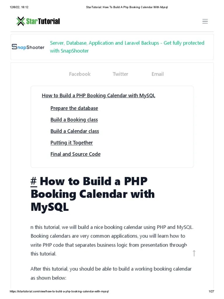 StarTutorial - How To Build A PHP Booking Calendar With Mysql | PDF ...