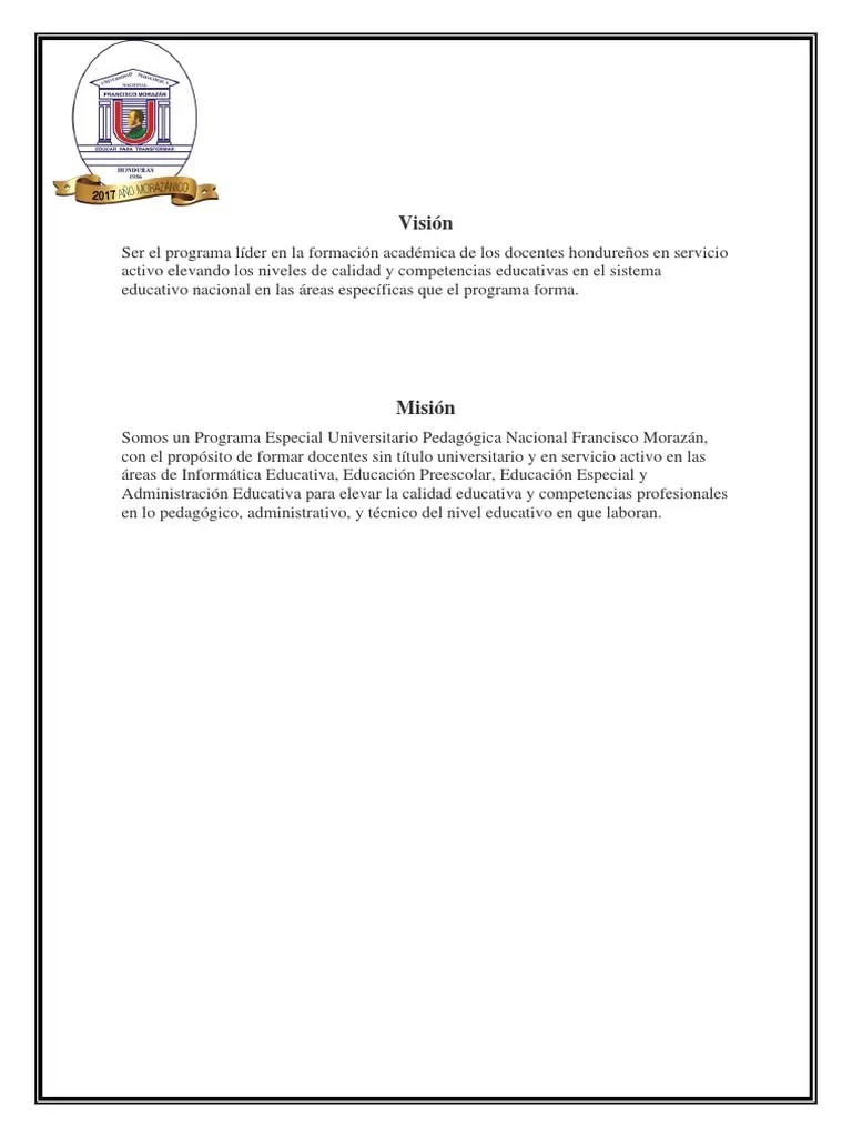 Misión Y Visión De La UPNFM | PDF