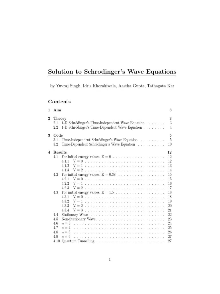Solution To Schrodinger's Wave Equations | PDF | Schrödinger Equation ...