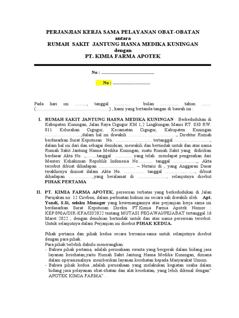 Perjanjian Kerja Sama Pelayanan Obat | PDF