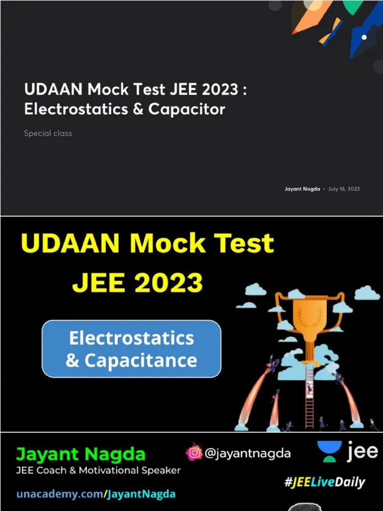 UDAAN Mock Test JEE 2023 Electrostatics Capacitor No Anno | PDF