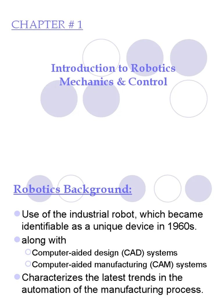 Chapter # 1: Introduction To Robotics Mechanics & Control | PDF ...