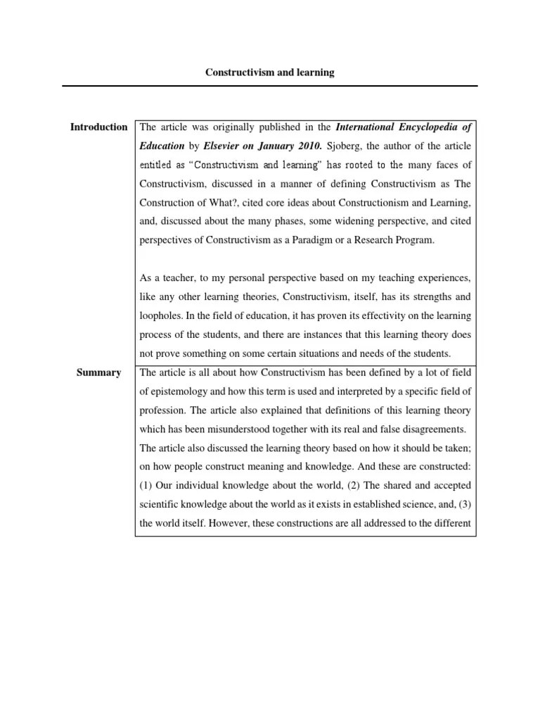 Constructivism And Learning | PDF | Constructivism (Philosophy Of ...