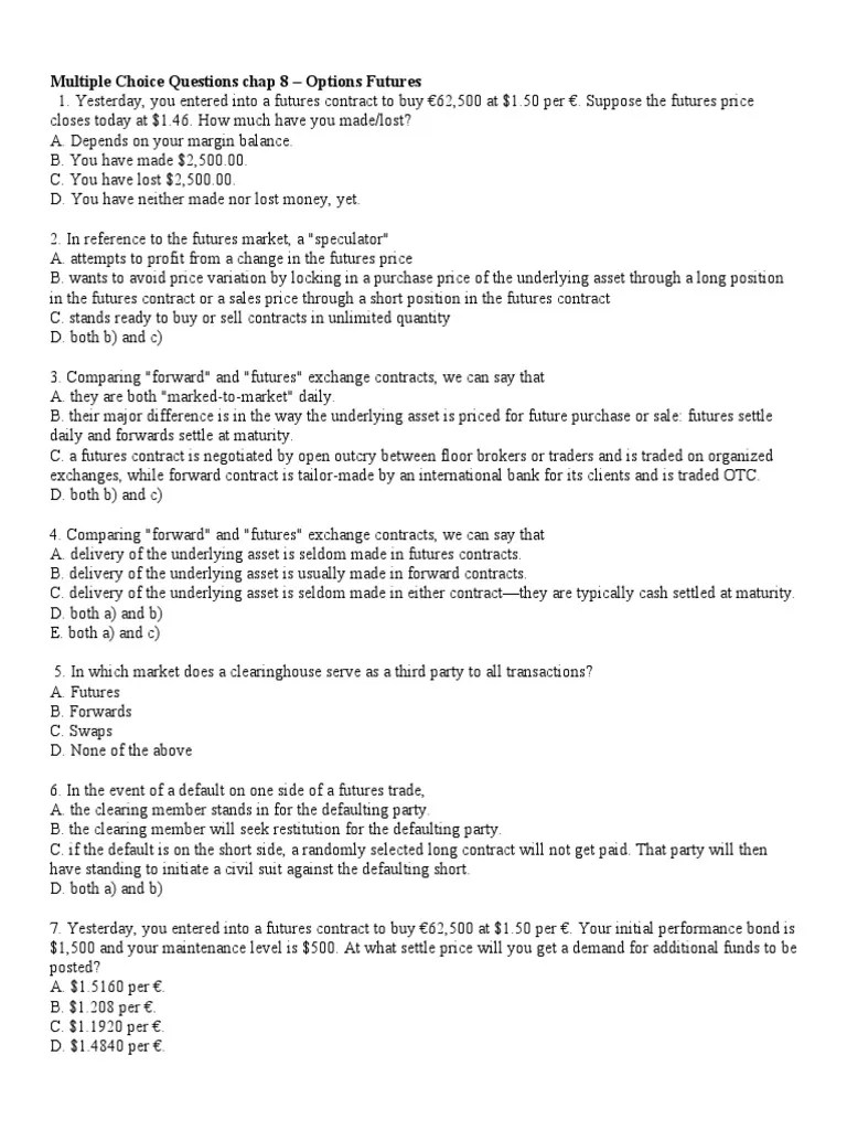 Multiple Choice Questions Chap 8 - Options Futures | PDF | Option ...