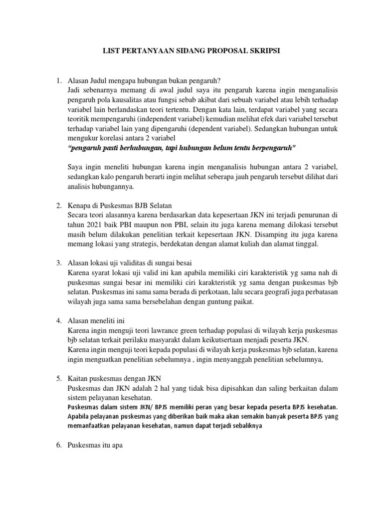 List Pertanyaan Sidang Proposal Skripsi | PDF