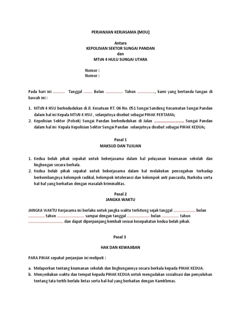 Contoh Perjanjian Kerjasama Polsek | PDF