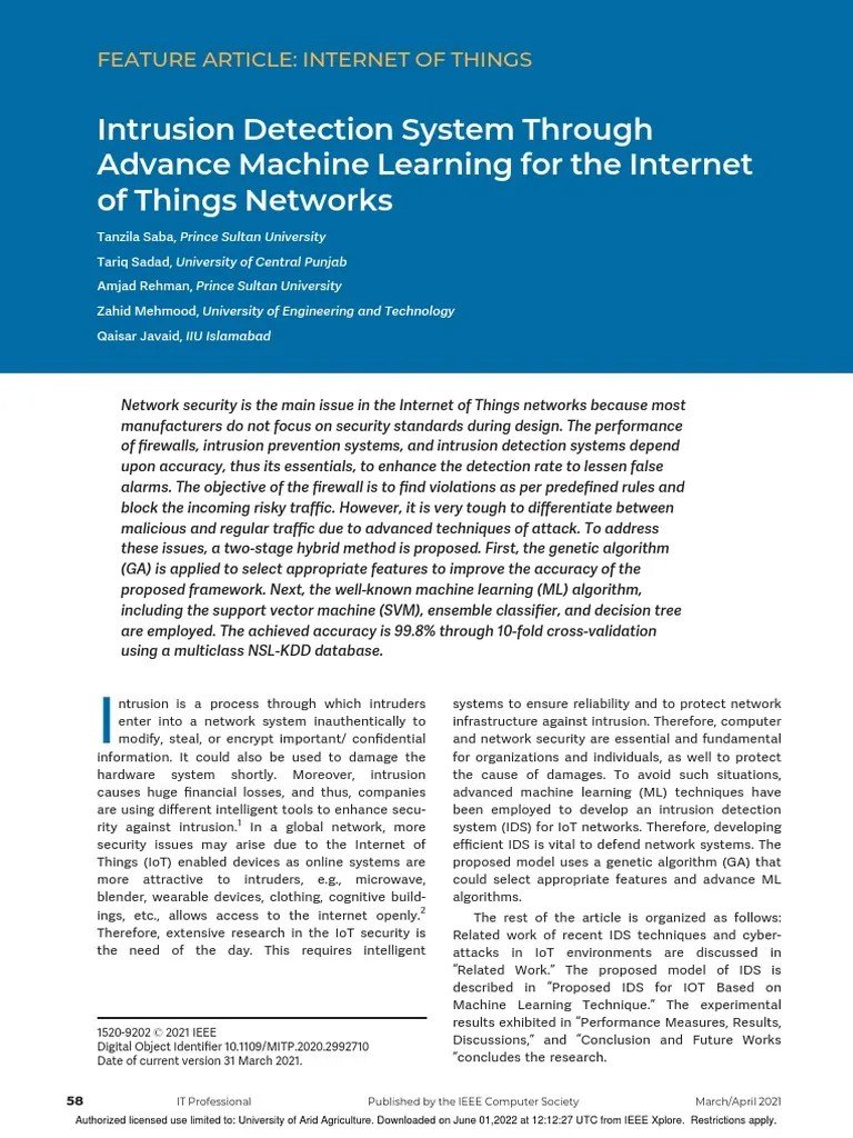 Intrusion Detection System Through Advance Machine Learning For The ...
