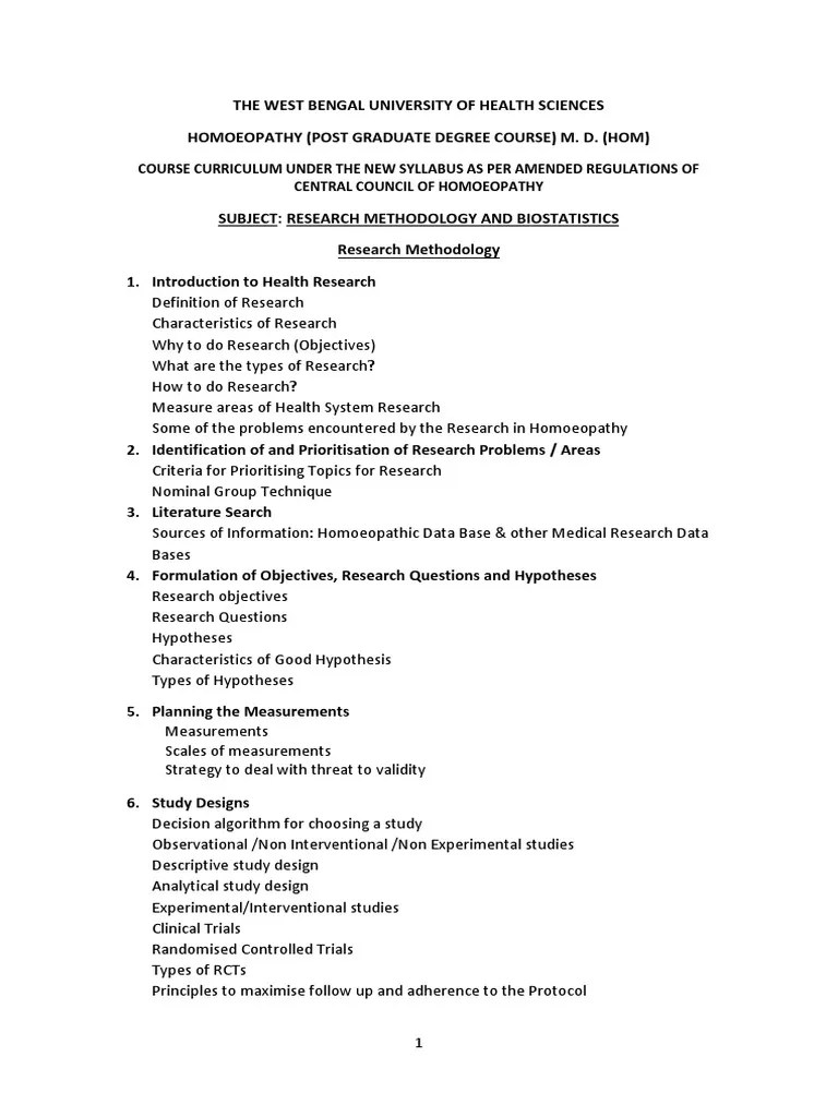 Research Methodology And Biostatistics - Syllabus & Curriculum - M.D ...
