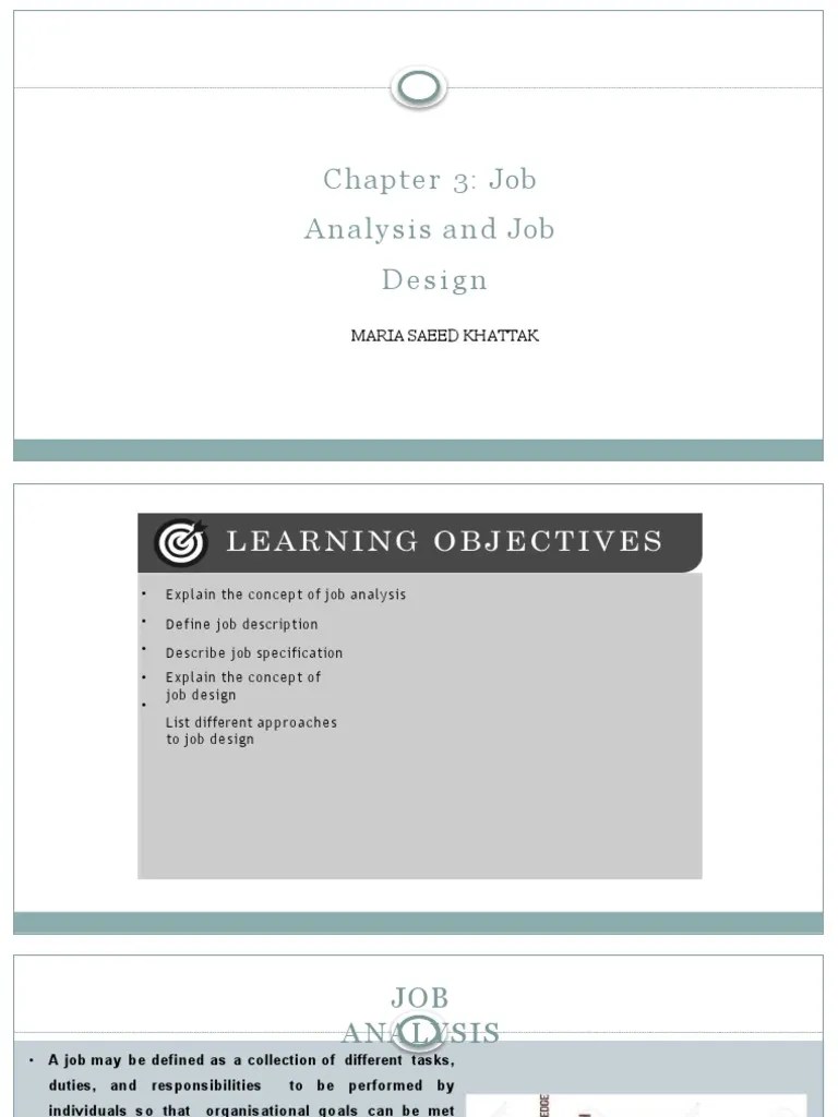 Chapter 3: Job Analysis A N D Job Design: Maria Saeed Khattak | PDF | Behavioural Sciences | Labor