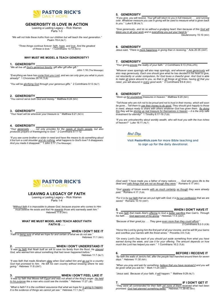 Generosity Is Love In Action: Leaving A Lasting Legacy - Rick Warren ...