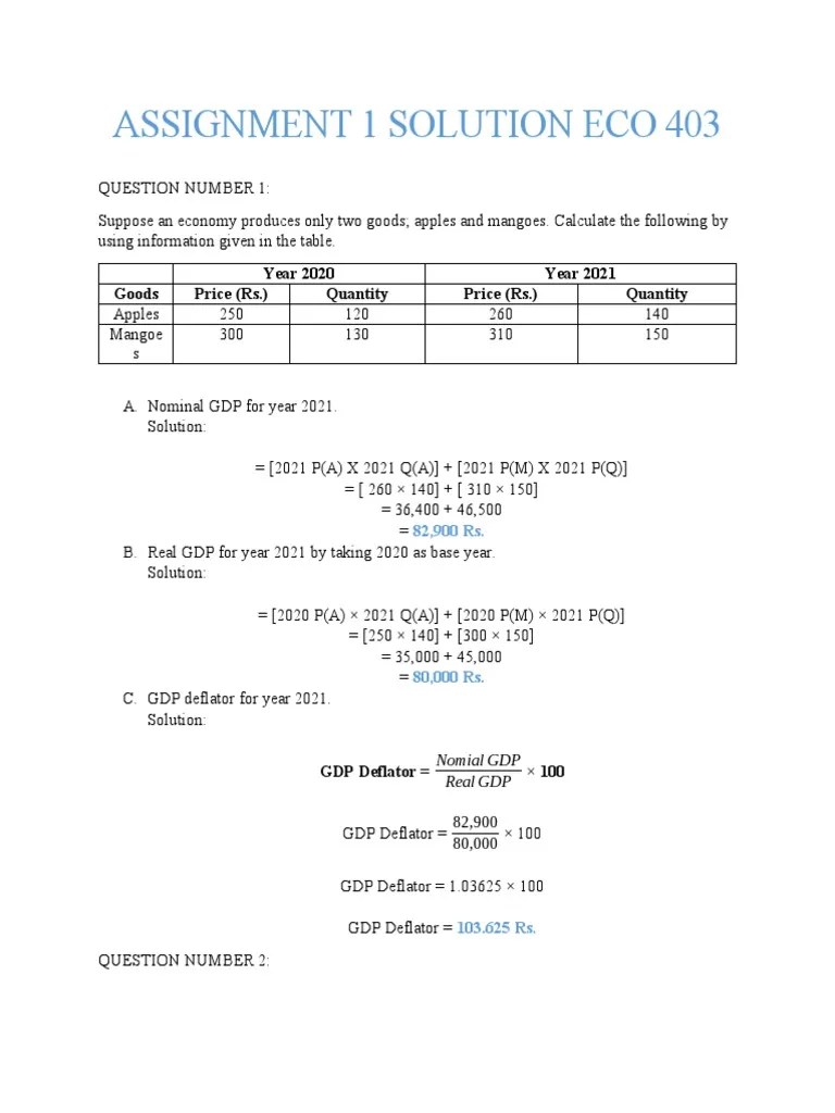 Assignment 1 Solution Eco 403 | PDF | Gdp Deflator | Macroeconomics