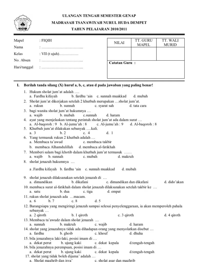 Mar 20, 2020 · soal uts fiqih kelas 9 semester 1 (ganjil) silakan klik link di bawah untuk men download soal selengkapnya : Contoh Soal Uts Ganjil Fiqih Mts Kelas 9 Pdf Jawabanku Id