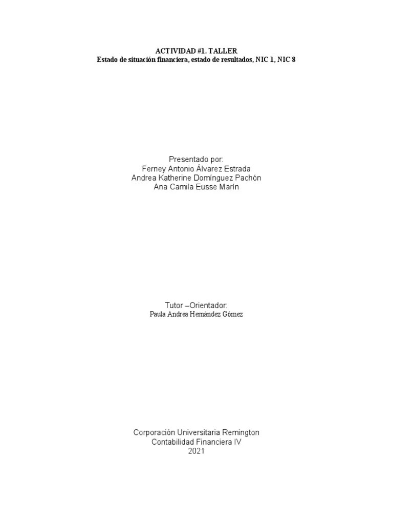 Taller 1 Contabilidad 4 | PDF | Contabilidad | Estado Financiero