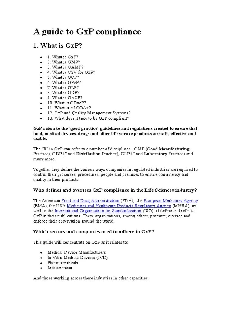 A Guide To GXP Compliance | PDF | Quality Management System ...