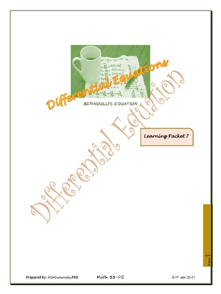 Bernoullis Equation | PDF | Equations | Differential Equations