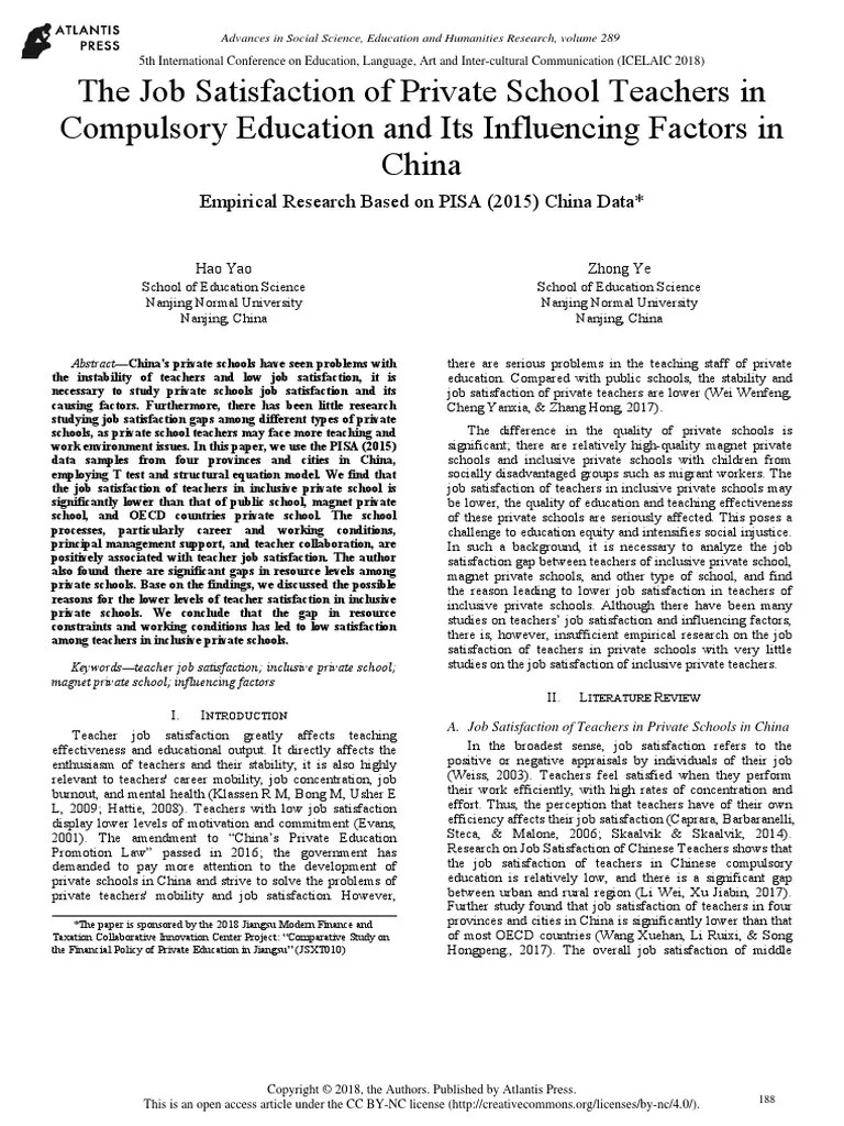 Job Satisfaction Of School Teachers | PDF | Job Satisfaction | Teachers