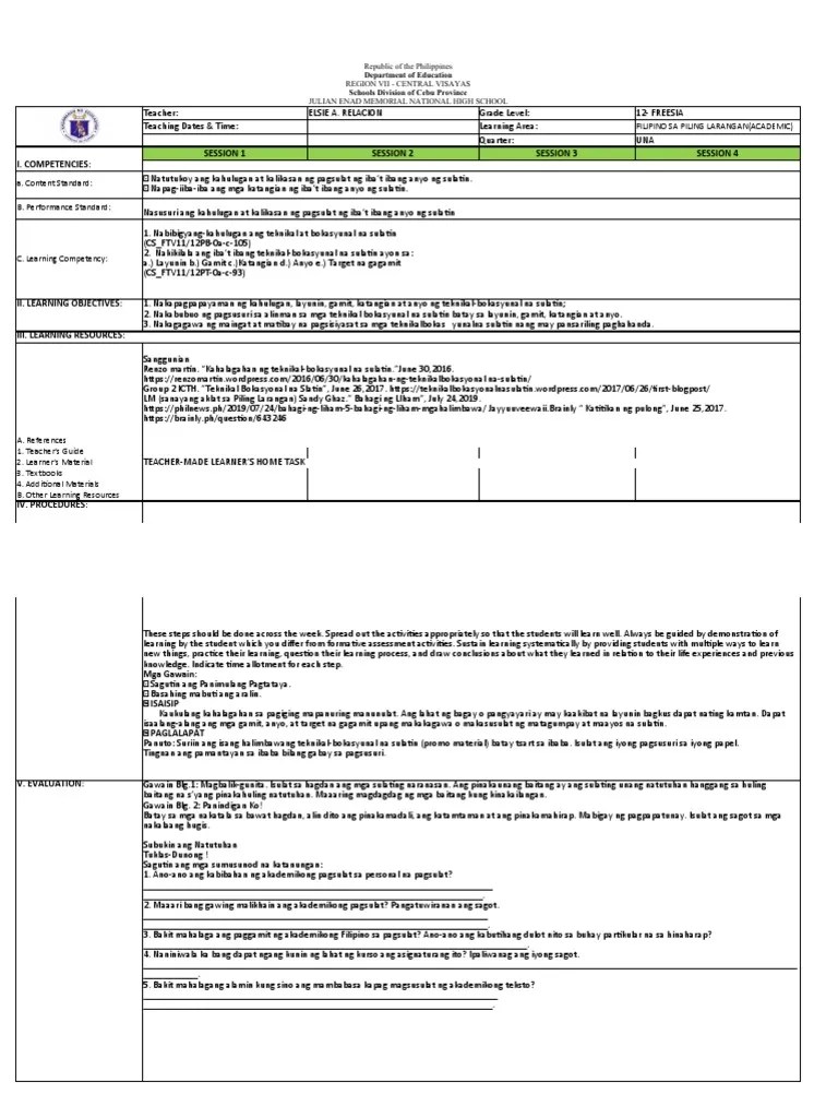 EDITED Lesson Plan Template SY2022 2023 | PDF | Learning | Tagalog Language