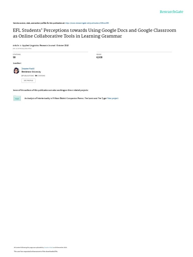 EFL Students Perceptions Towards Using Google Doc | PDF | Teaching ...
