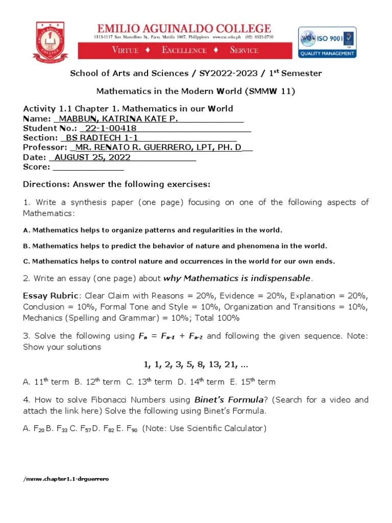 MMW - Chapter1.1-Drguerrero: TH TH TH TH TH | PDF | Mathematics | Thought