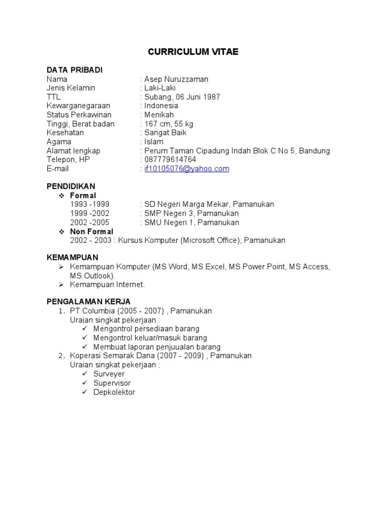CV Asep Nuruzzaman 1 | PDF
