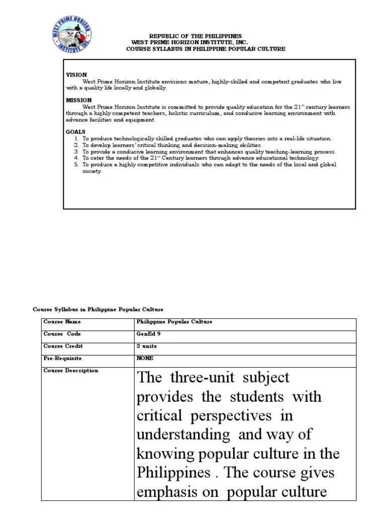 Philippine Popular Culture | PDF | Sociology | Popular Culture