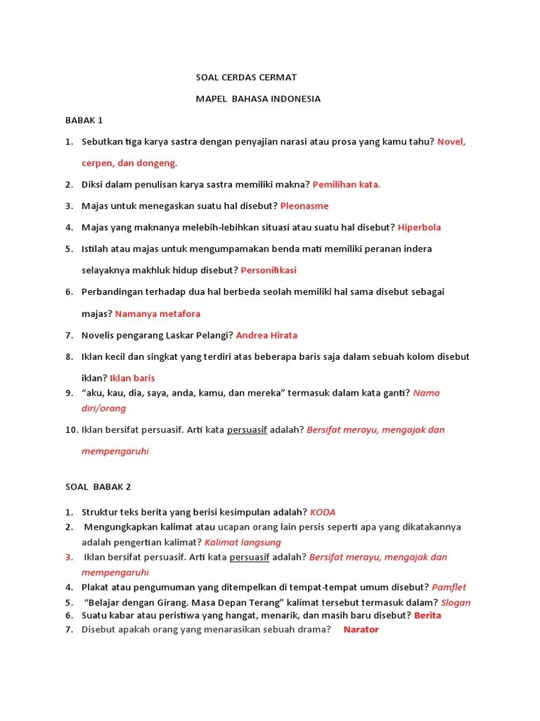 Soal Cerdas Cermat Pengetahuan Umum 2022 | PDF