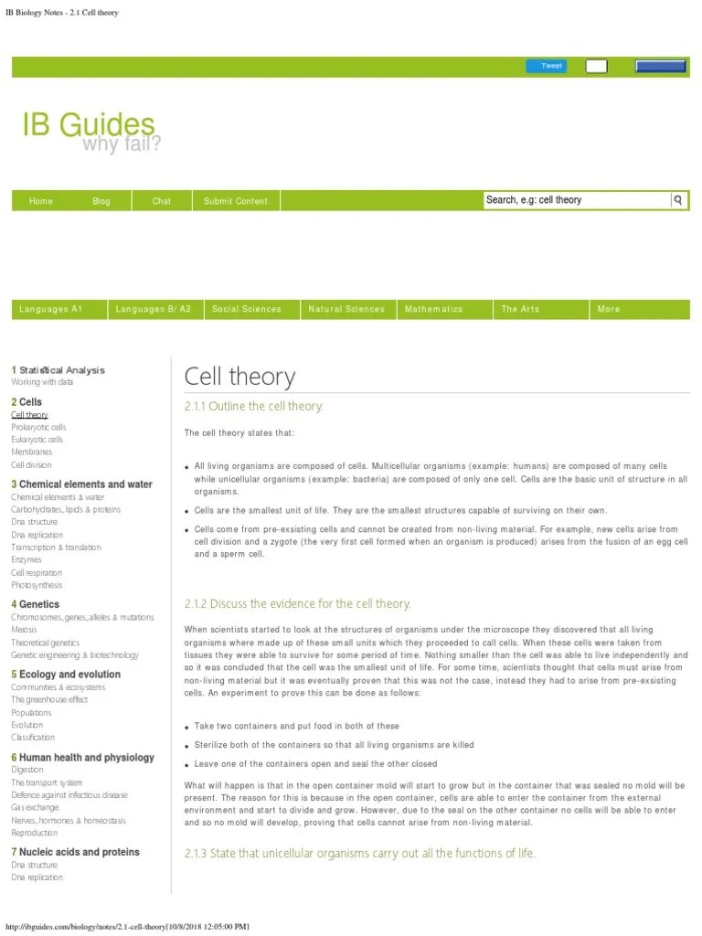IB Biology Notes - 21 Cell Theory | PDF | Cell (Biology ...