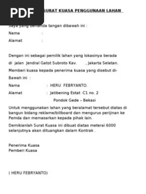 Download contoh surat kuasa pengambilan uang di sini! Surat Kuasa Penggunaan Lahan Pdf