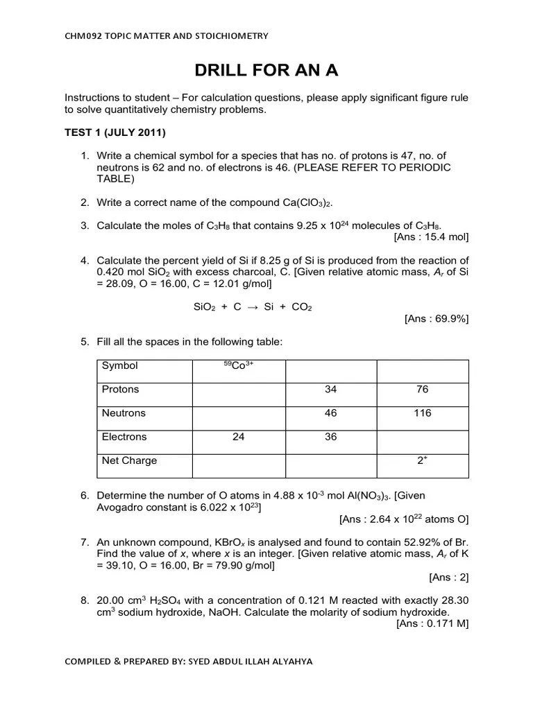 Extra Exercise | PDF | Mole (Unit) | Stoichiometry